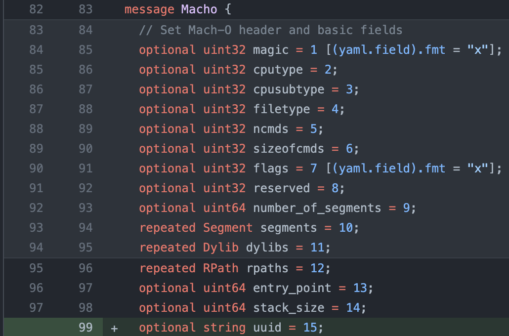 git diff showing the addition of the uuid