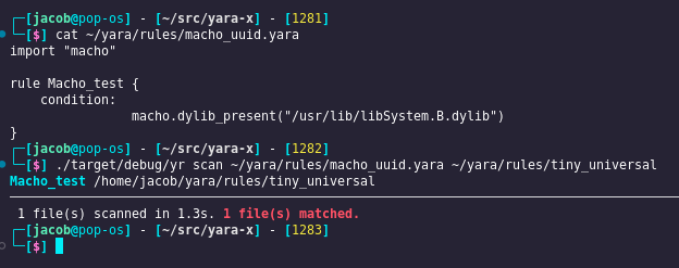 image showing a command line terminal with a passing yara rule