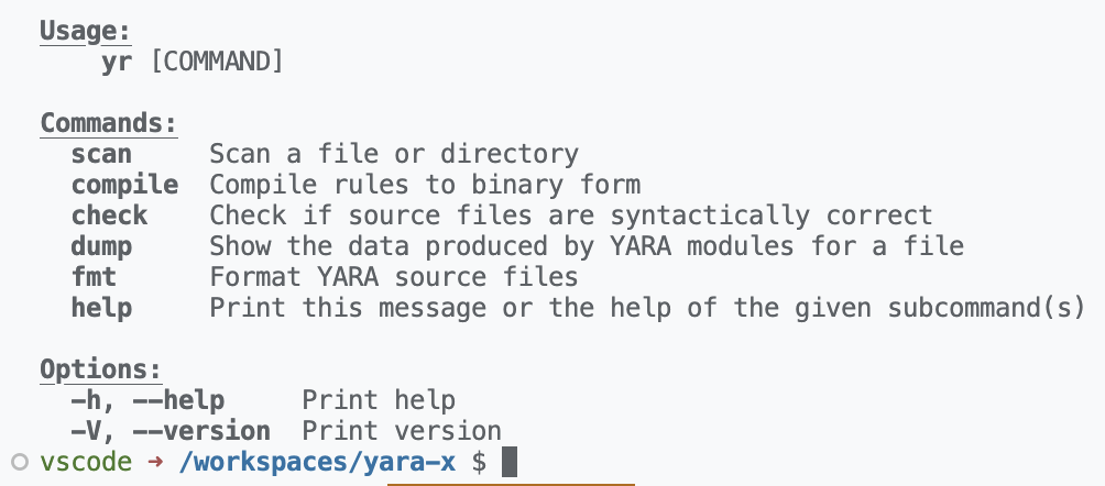 help command of yr