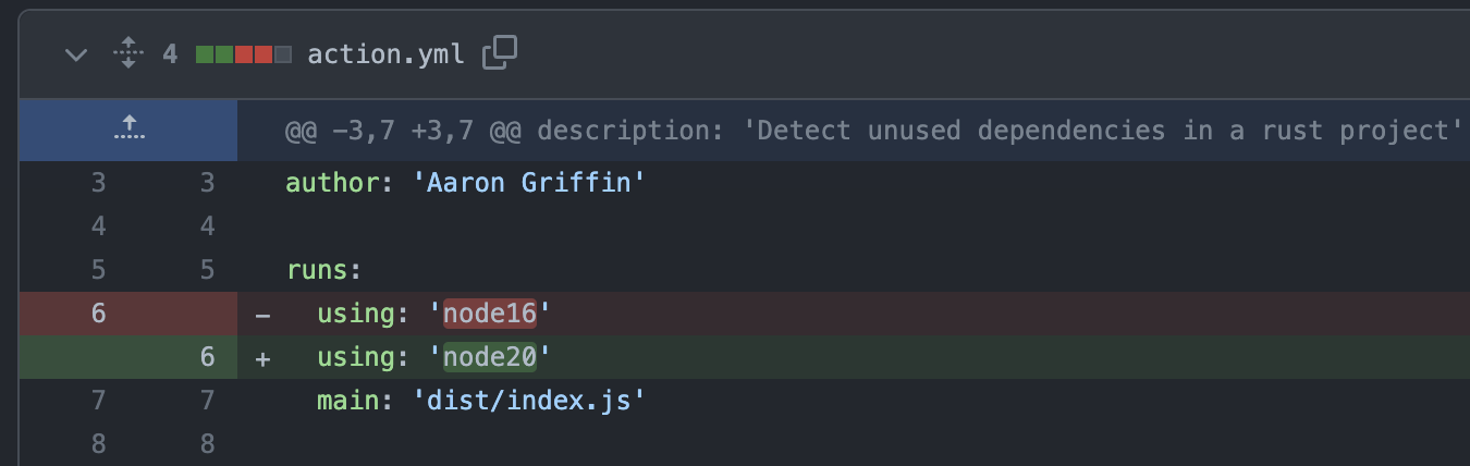 screenshot of version change for node in repo